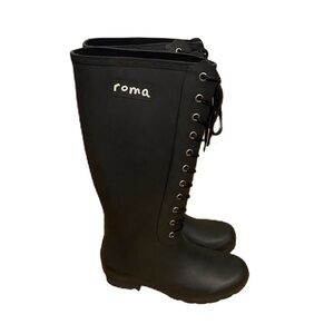 Roma Opinca Matte Black Lace Up Rain Winter Boots NEW Sz 6 Tall